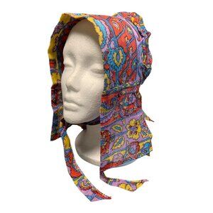 Vintage Womens Multicolor Floral Bonnet Scarf Hat